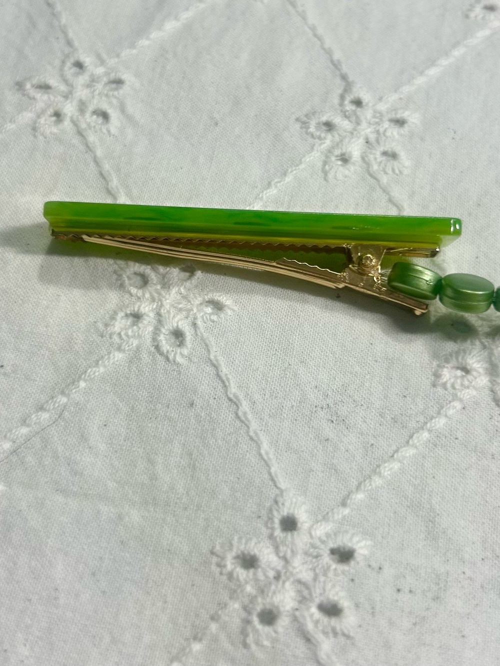 Green Beaded Barrette Hair Clip - Women Accessories